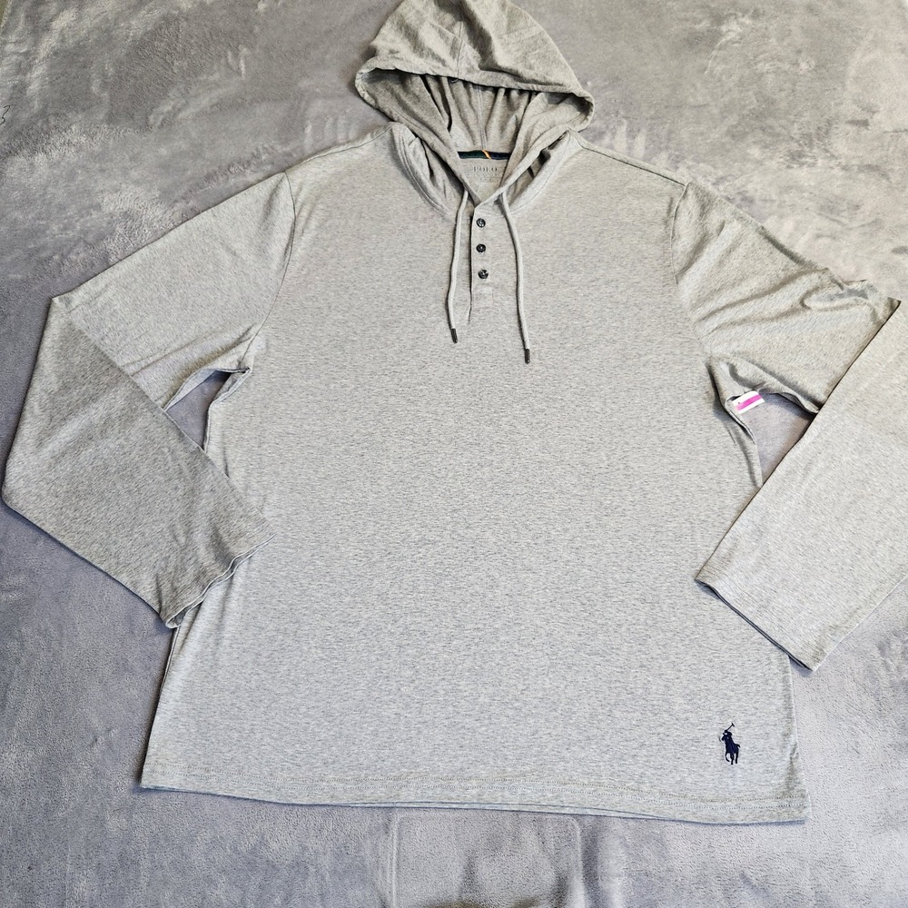 New Polo Ralph Lauren PLCTHR Mercerized Cotton Hoodie Gray M Medium Hooded Shirt